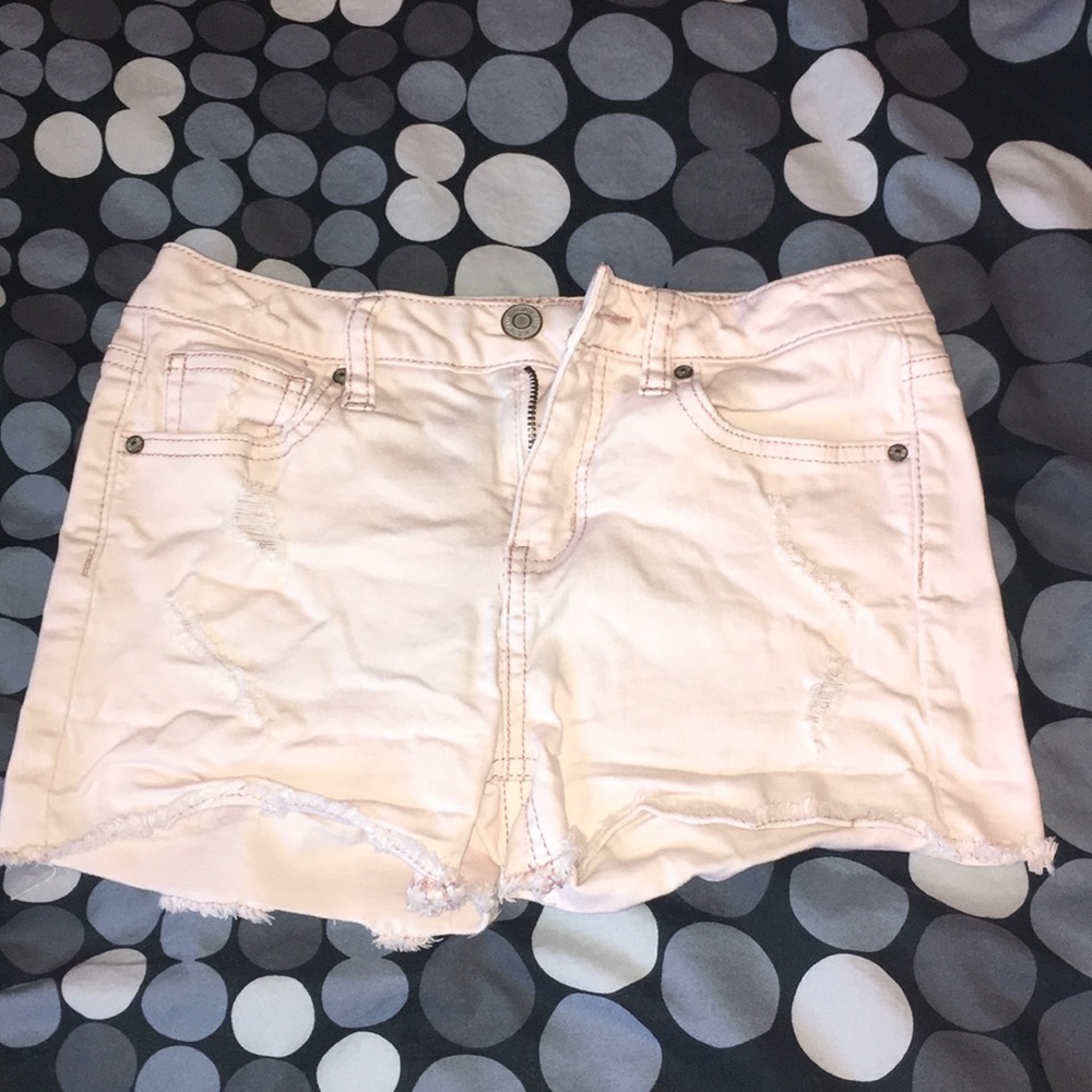 pink distressed jean shorts